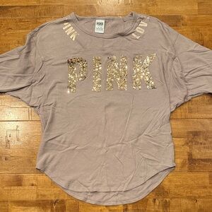 PINK Victoria's Secret Lavender Sequin Logo top  3/4 sleeve